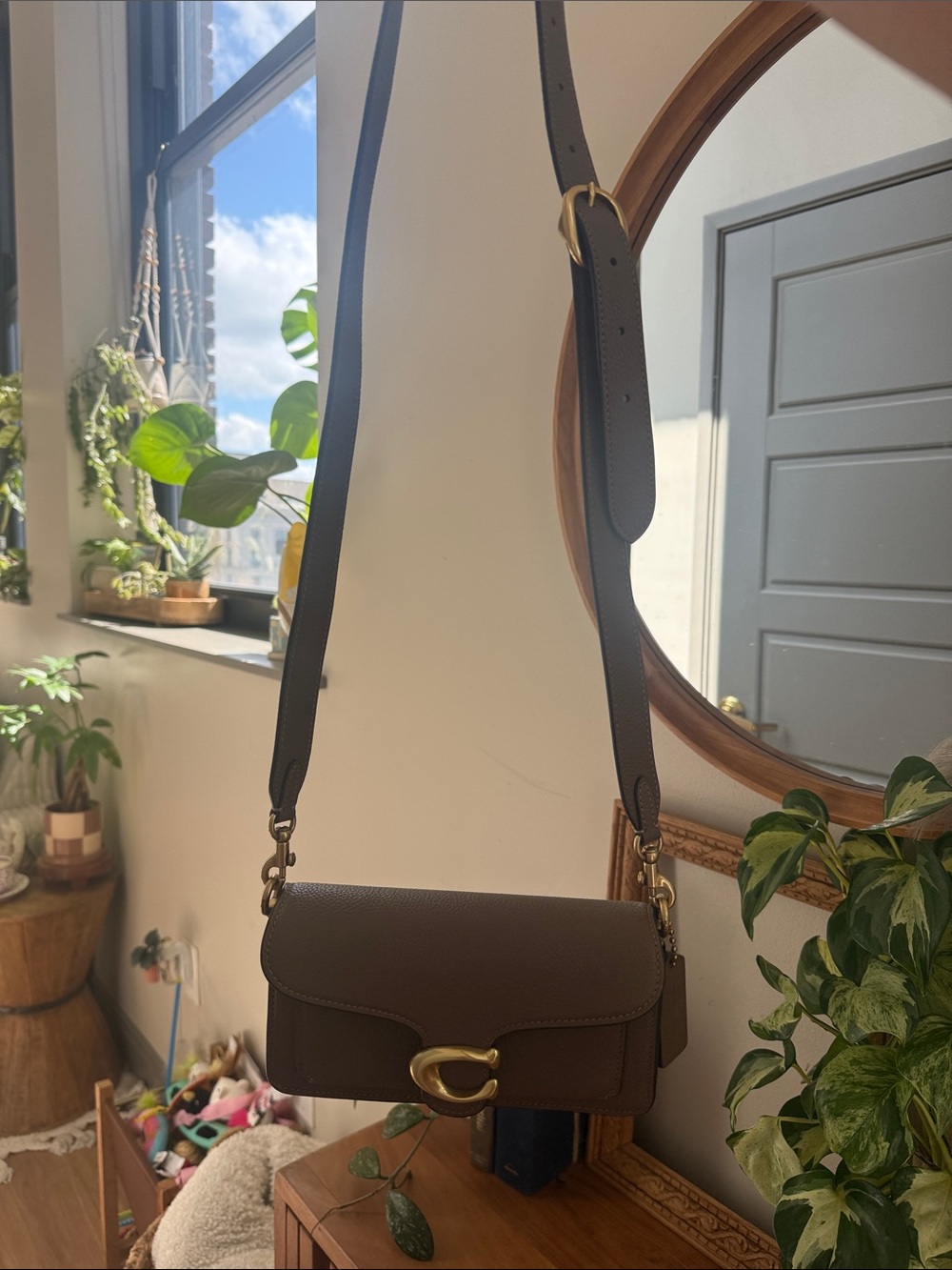 Coach Tabby 20 in Taupe Pebble Leather Crossbody with Gold 'C' Turnlock - Picture 8 of 8